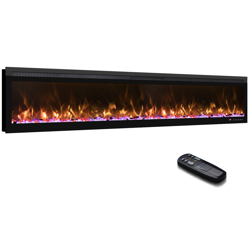 Linear Recessed-In Electric Fireplace With Remote Control, Adjustable Heat & Timer, 17.72" H x 78" W x 6.3" D