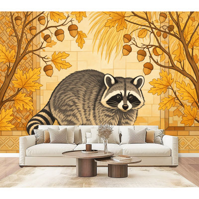 Papier peint auto-adhésif à motif de raton laveur d'automne rustique gris et gris 69 po x l 96 po