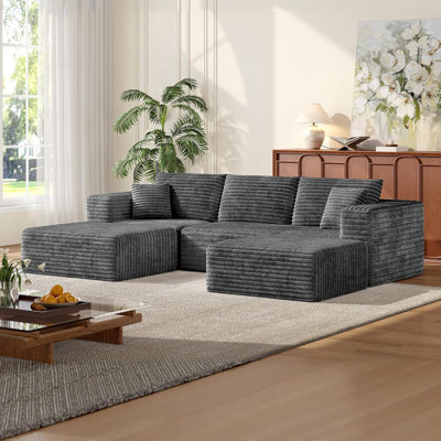 106" Sectional Boneless Couch for Living Room,Modern Modular Cloud Couch with Deep Seat,Upholstered Sleeper Sofa with 2 Ottoman,Convertible Folding Couches,No Assembly (Gray)