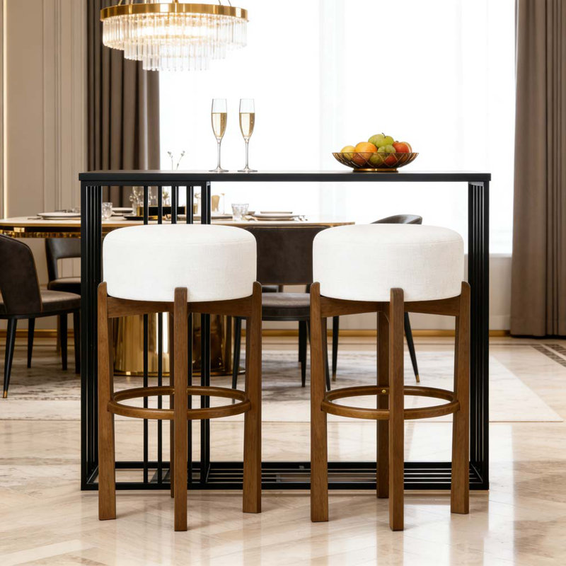 Wooden Upholstered Barstool, Dark Walnut