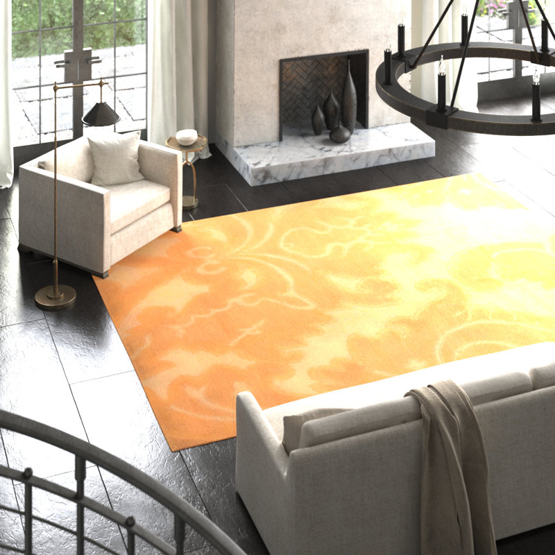 Implied Damask Area Rug in Beige/Gold/Neutral, Rectangle 9' x 12'