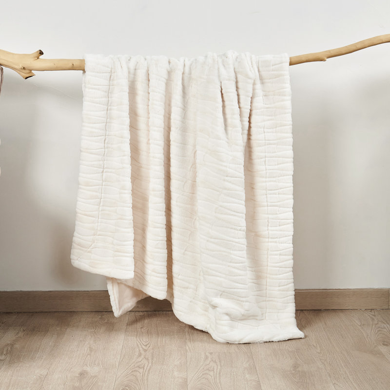 Knitted Throw Blanket, White, 127cm x 152.4cm