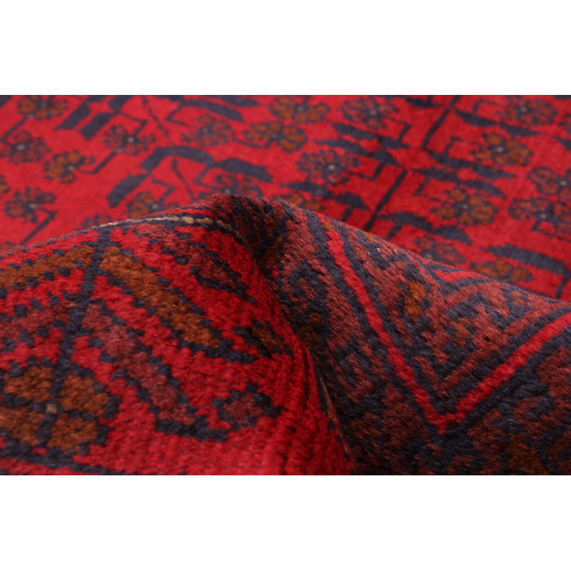 Tapis rouge en laine noué à la main de conception unique 6 pi 7 po x 9 pi 7 po Aloisius