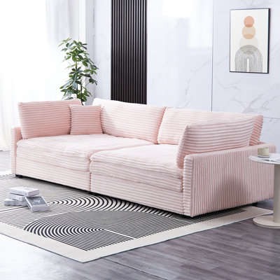 4 places en velours côtelé rose 112 pouces, technologie de coussin double couche, toucher doux et bonne structure de support, solide