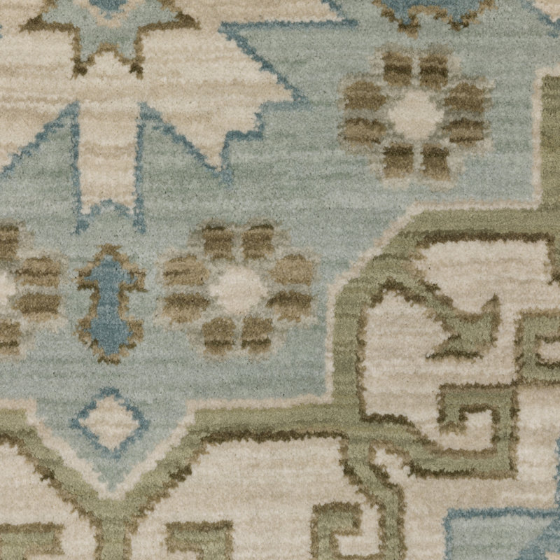 Tapis beige / bleu sarcelle Graicyn, Rectangle 3 pi 3 po x 5 pi