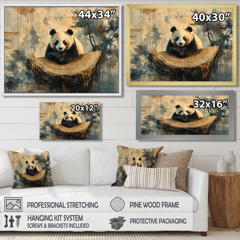 Portrait de panda dans la forêt de bambous II - Panda, art mural, Reproduction d'une seule photo avec cadre, Noir