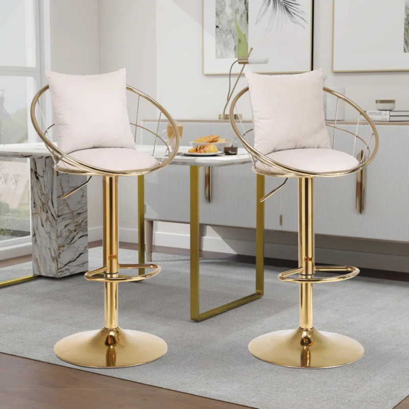 Tabouret de bar rotatif à hauteur ajustable avec structure en métal Nekesha (ensemble de 2), Blanc cassé