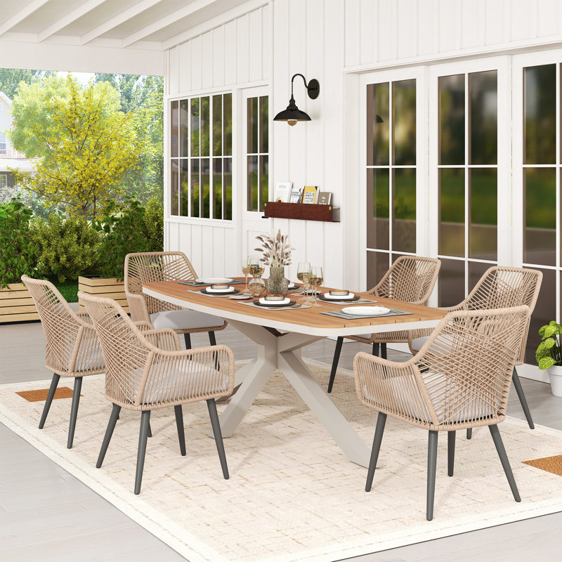Outdoor 6-person Dining Set With Cushions, Cream, Beige/Brown