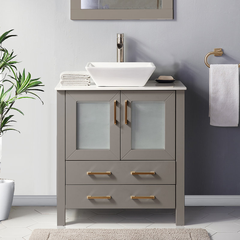 Byrl 30" Modern Free-standing Vessel Single Bathroom Vanity Set, Gray