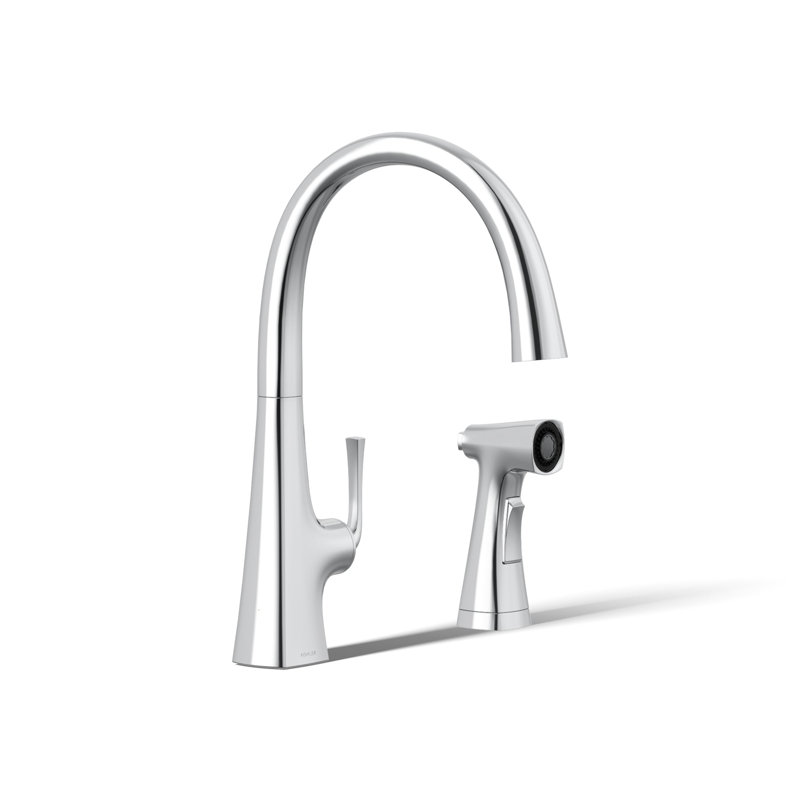 Graze Kitchen Sink Swing Spout Faucet With Sidespray, Polished Chrome