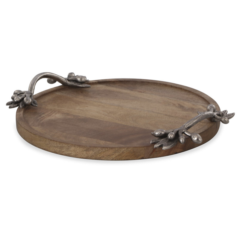 Leaf and Berry Handle Mango Wood Tray