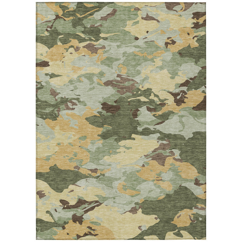 Machine Washable Indoor/Outdoor Chantille ACN2497 Abstract Rug, 3' x 5', Olive