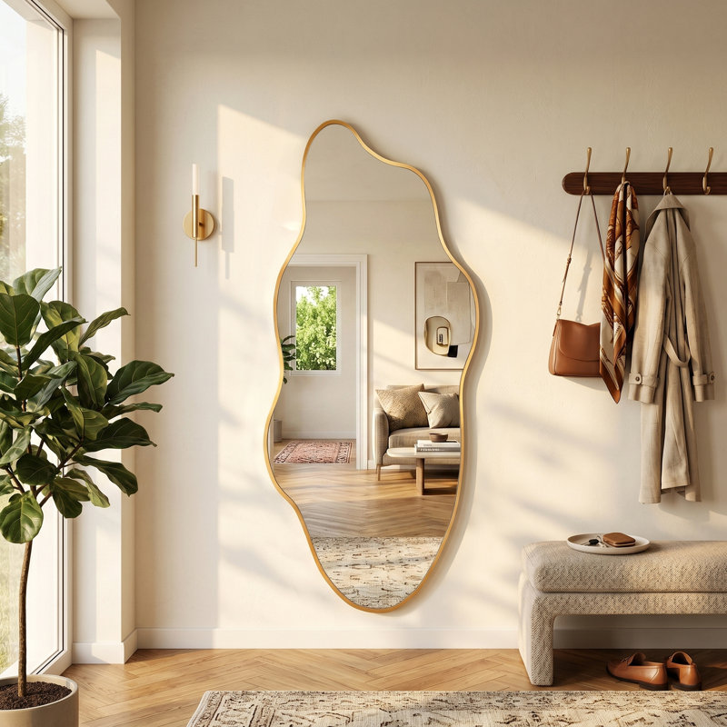 Miroir mural moderne pour salle de bain, Doré, 55.1" x 22.8"