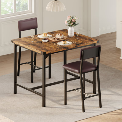 Ensemble de table de salle à manger 3 pièces à hauteur de comptoir avec 2 tabourets rembourrés, brun rustique