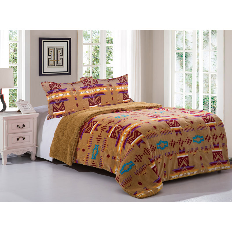 Ensemble d'édredon doublé sherpa pour grand lit Queen Foundry Select, Simple, Chameau