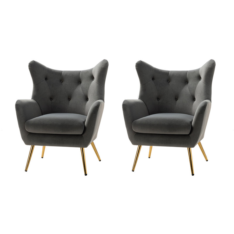 Avianna 29.25'' Wide Tufted Velvet Wingback Chair, Gray Velvet