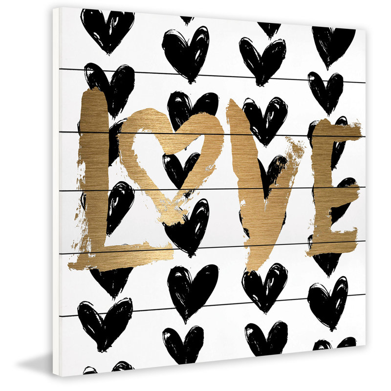 « Black Hearts », reproduction d’art textuel sur bois sans cadre, H 40 po x l 40 po x P 1,5 po