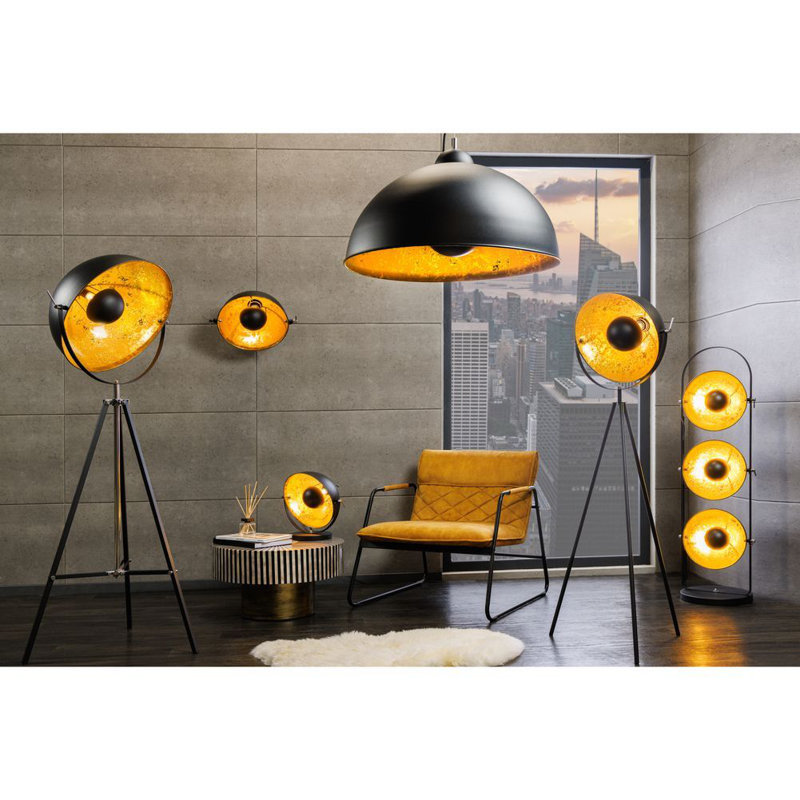 Fiedler 130cm Black Novelty Floor Lamp, Gold