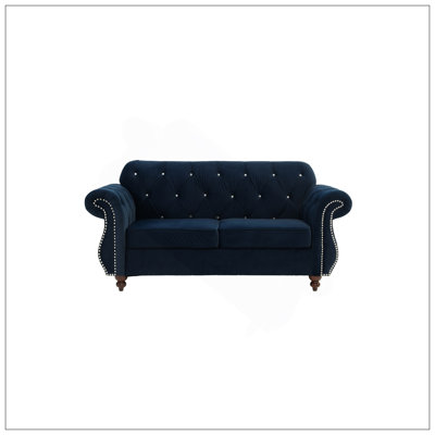 Causeuse formelle de luxe 1pc en velours indigo avec coussins 2 places