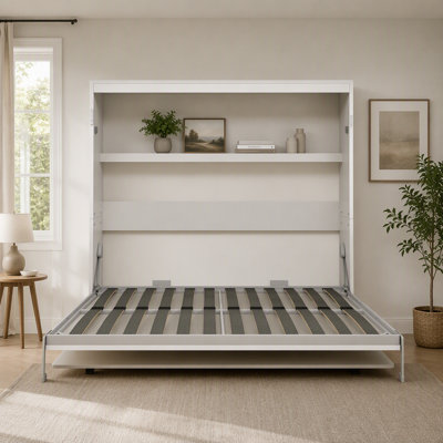 Horizontal Queen Size Murphy Bed with Desk,Bed Frame Folding Hideaway Murphy Wall Bed for Home,Guest Room