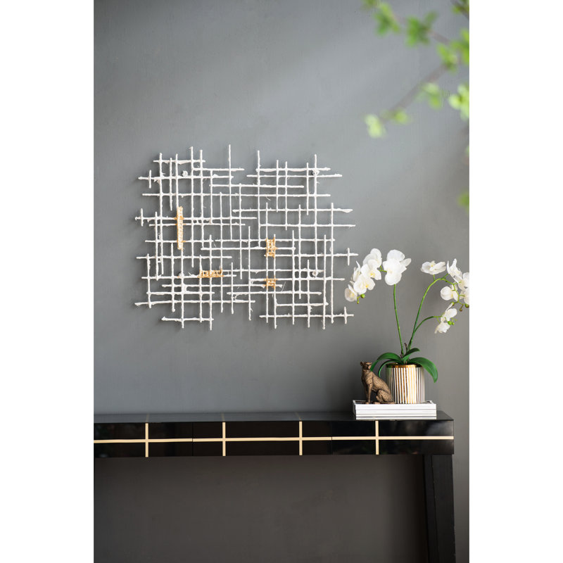 Wall Decor Geometric 32X1.5X26", White And Gold, Add Modern Textures To Home With Luxurious Gold Accents Large 32X1.5X26" Decor, Enhance