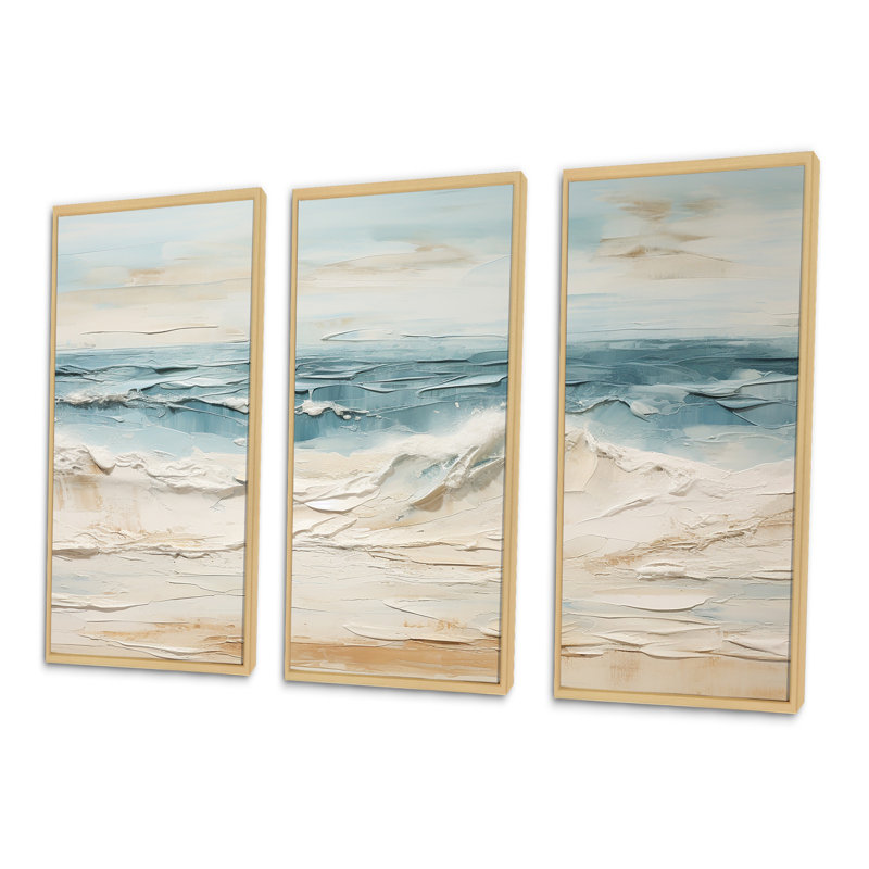 Beige et bleu plage tranquillité - ensemble de reproductions d'art mural plage, H 40 po x l 60 po x P 1 po