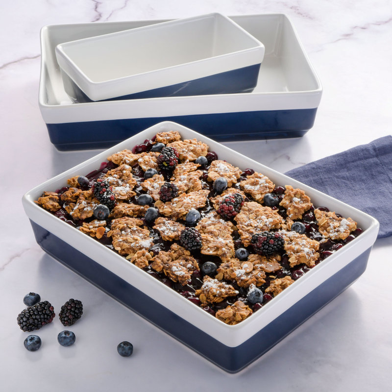 Martha Stewart 3 Piece Stoneware Bakeware Set, Cobalt