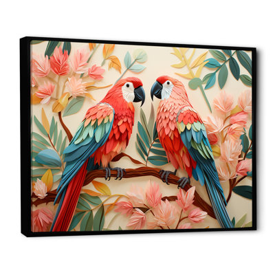 Fleurs tropicales roses et bleues - art mural perroquet II
