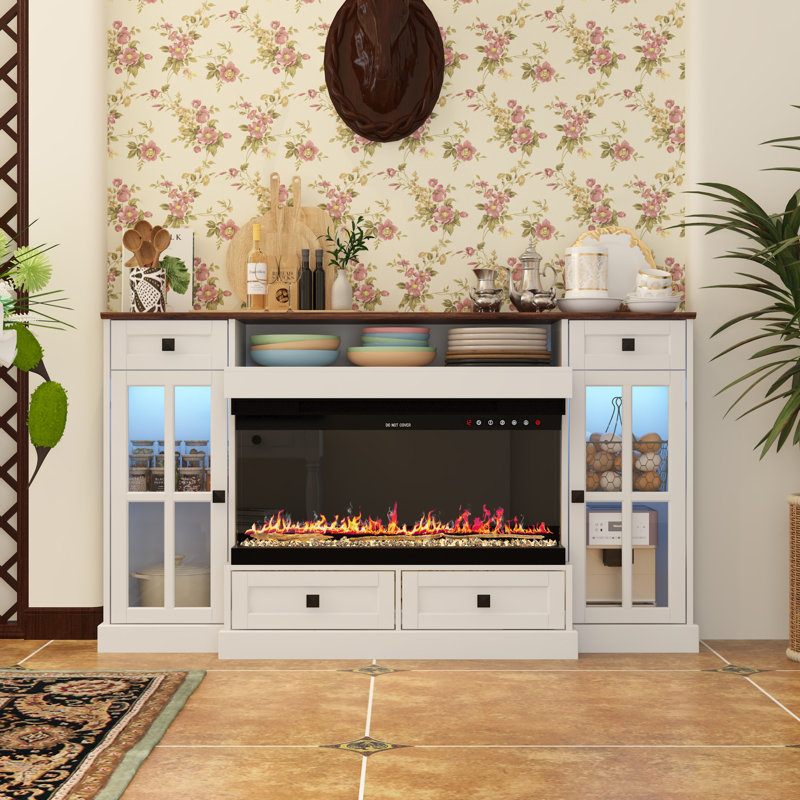 Mixed Colour Sideboard Buffet Cabinet With LED Lights And Fireplaces