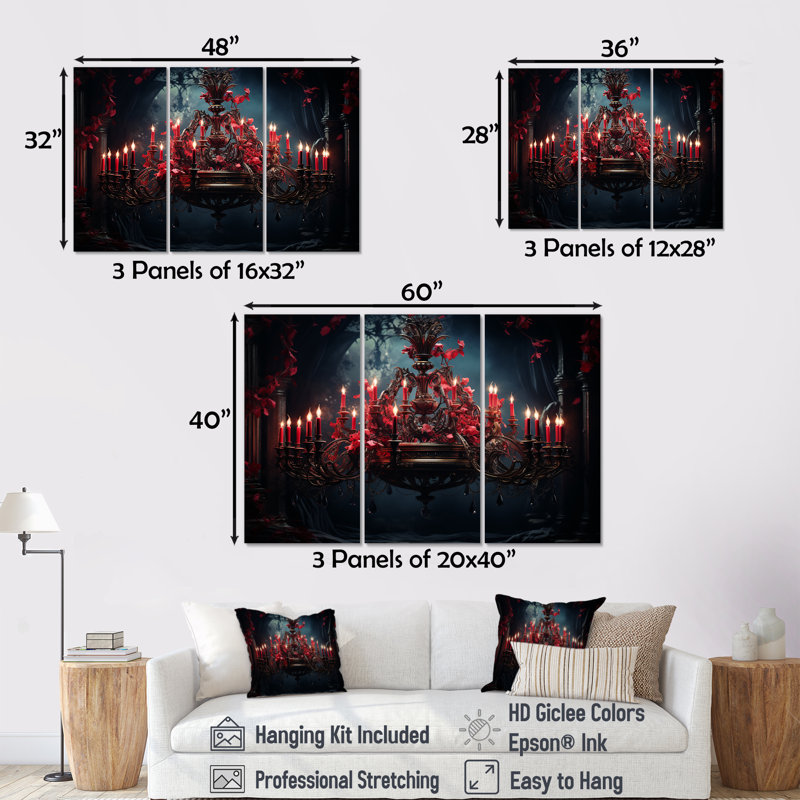 Lustre rouge gothique Grace - art mural lustre, Toile tendue, H 28 po x l 36 po x P 1 po
