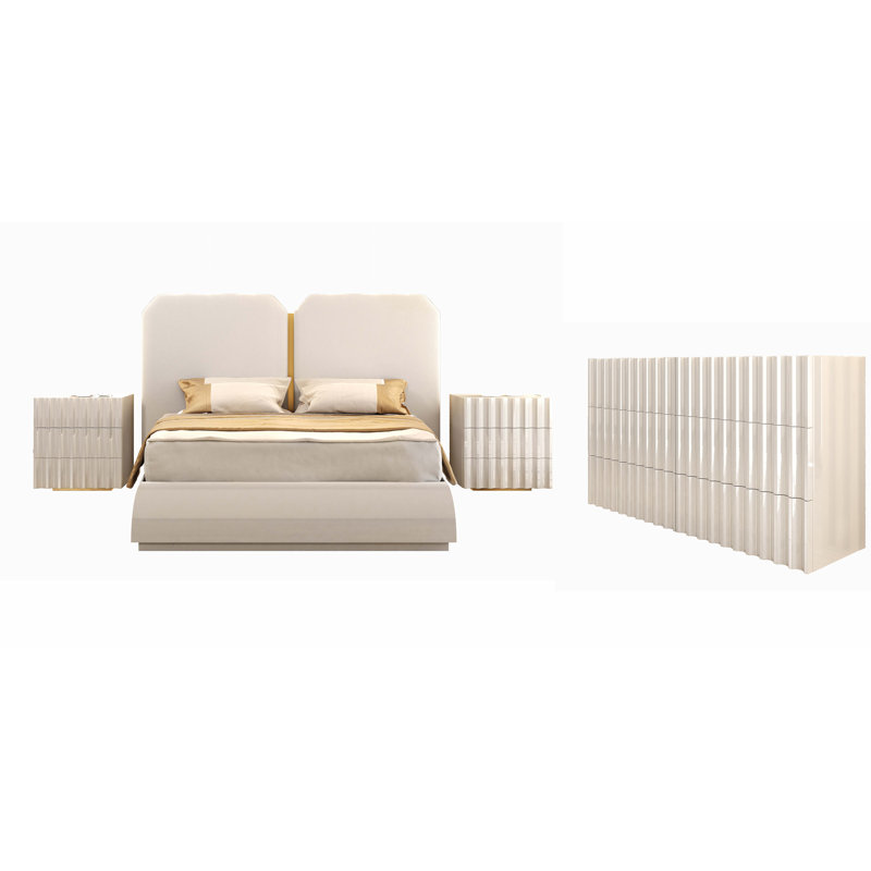 4 Piece Upholstered Faux Leather Bedroom Set, Queen