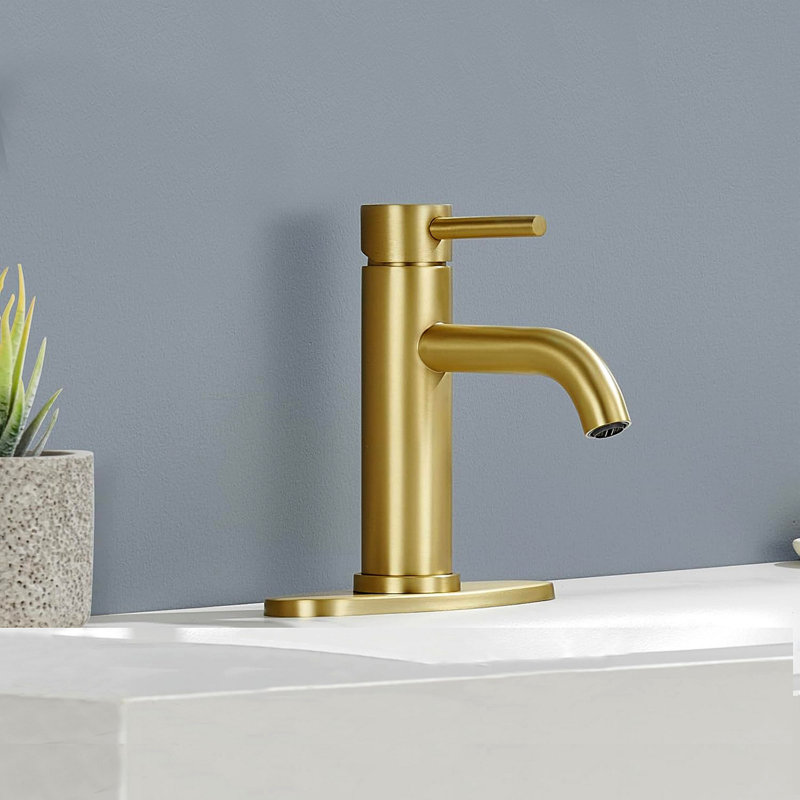 Single Handle Bathroom Faucet Lavatory Faucet Stainless Steel Single Hole-T10, Brushed Gold
