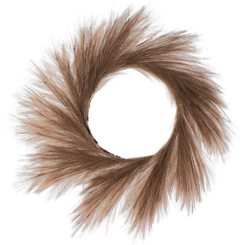 Couronne en polyester 24 po Faux Pampas, Brun, L 24 po x H 24 po x P 4 po