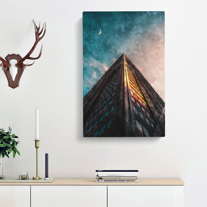 Moon Above The Architecture - Wrapped Canvas Painting, 76cm H x 50cm W x 3cm D