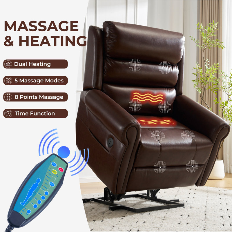 Power Lift Recliner Chair For Elderly With Massage And Heat, Lay Flat Recliner For Big And Tall, Brown, Brown