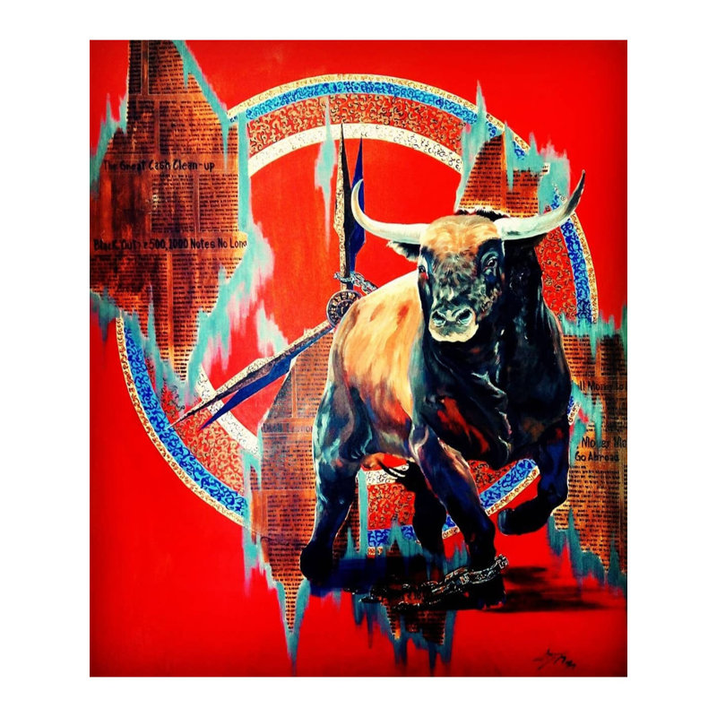Le taureau furieux | Technique mixte sur toile | Par Abhi Biswas
