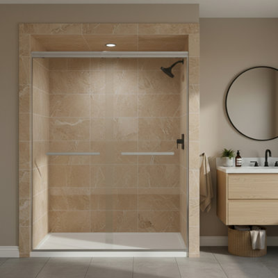 Semi-Frameless Sliding Glass Shower Door 56–60" W × 72" H With Adjustable Width, Tempered Glass And Stainless Steel Hardware   