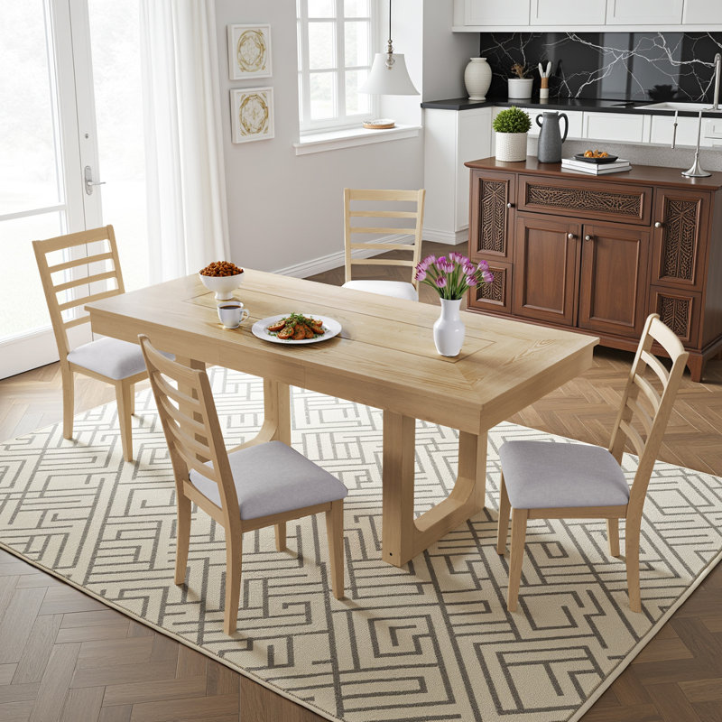 GatherHaven 7-Piece Extendable Farmhouse Dining Set - 60" to 78" Rustic Wood Table with 6 Upholstered Chairs, Expandable for 6-8 People