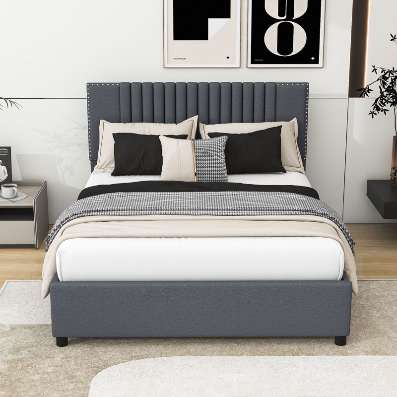 Lit plateforme avec rangement Lafonya, Double, gris
