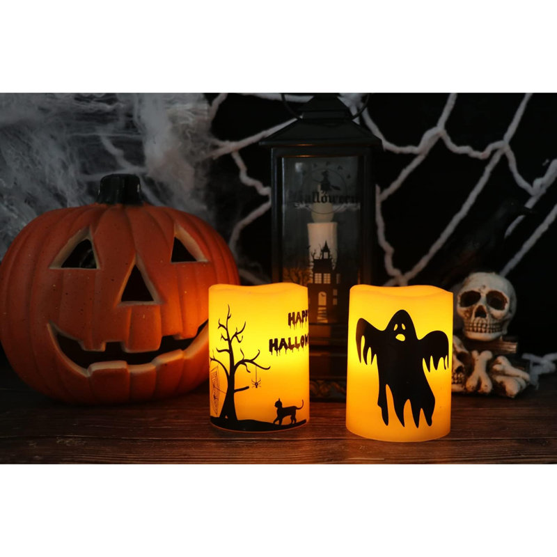 Paquet de 2 bougies DEL sans flamme à piles Halloween