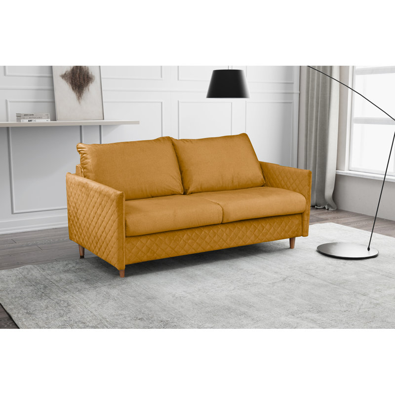 Melieck 2-Seat Velvet Sleeper Sofa with Mattress, Yellow