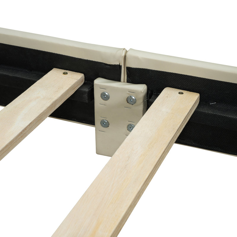Queen Size & Twin XL Size Upholstered Platform Bed, Mother & Child Bed, PU Leather, Beige