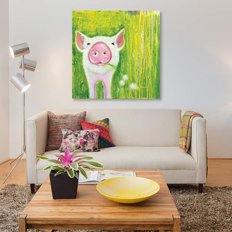 Cochon par Michelle Faber, reproduction d'art graphique sur toile, H 26 po x l 26 po x P 1,5 po, Pas de tapis, Toile tendue