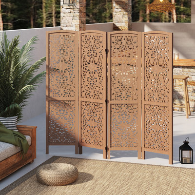 Paravent 68 po - Paravent pliable en bois sculpté à la main 4 panneaux Boho