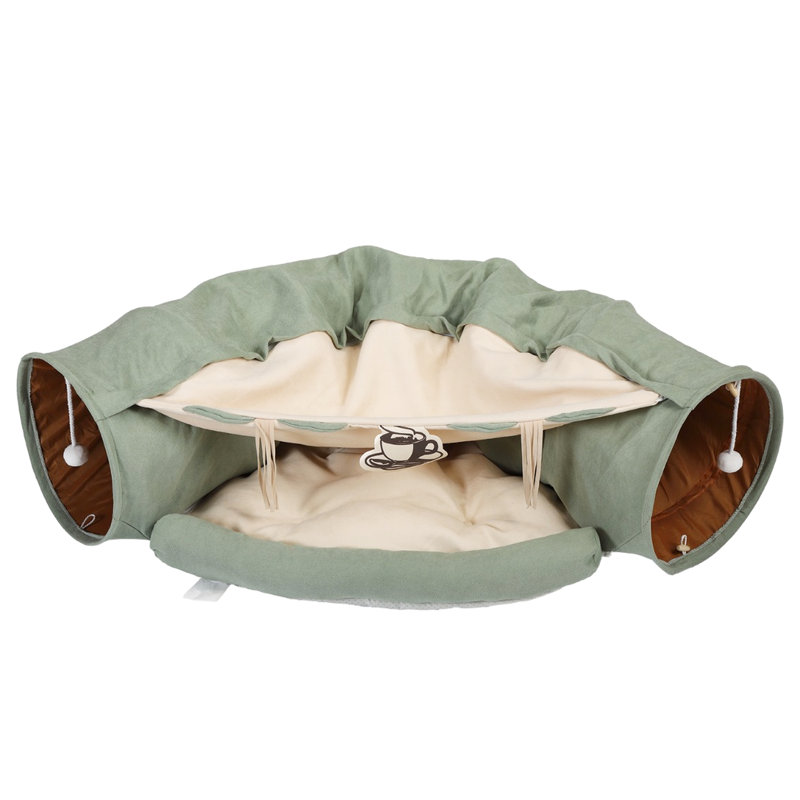 Lit pour chat avec tunnel extensible, recouvert de tissu, rembourré de coton PP, tunnel télescopique facile à nettoyer pour le plaisir de l'animal, option lavable