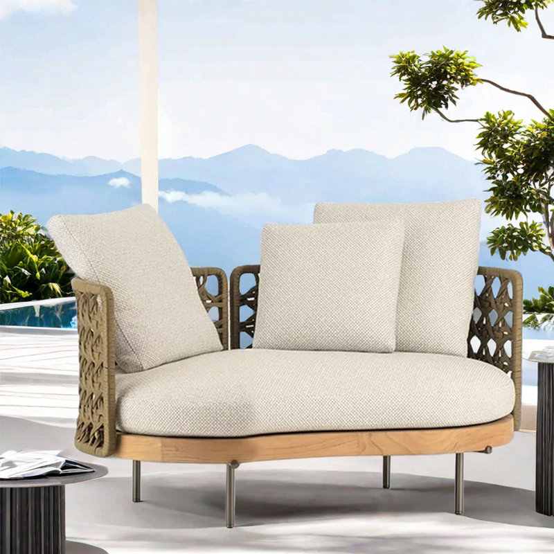 Braided Rope Creative Patio Sofa 59.84'' Wide Curved Loveseat with Cushions