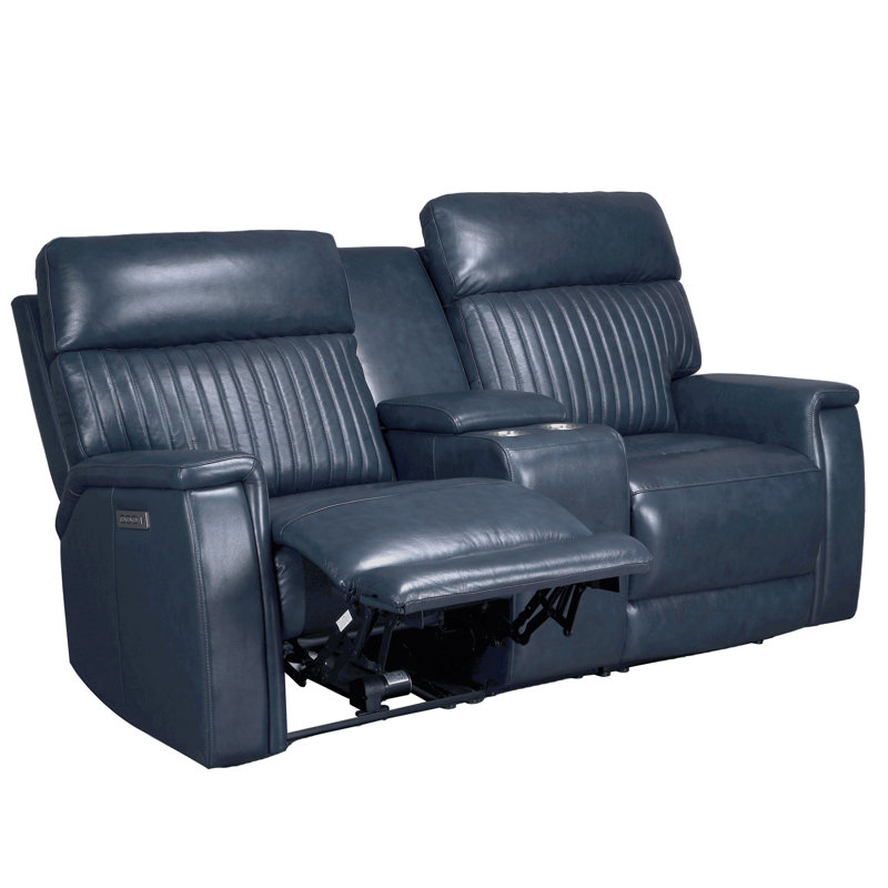 Canapé inclinable en cuir Liudgardas, Bleu / bleu cuir véritable