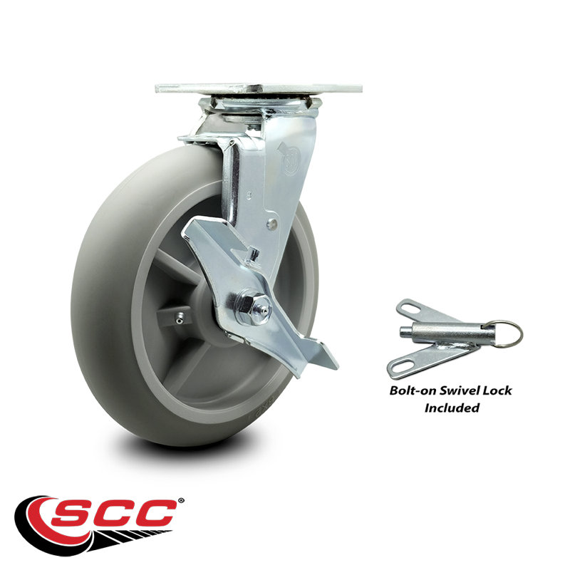 Lavex Lodging Housekeeping Cart Caster - Swivel with Brake and Swivel Lock - SCC/LAV-SCC-30CS820-TPRRD-TLB-BSL
