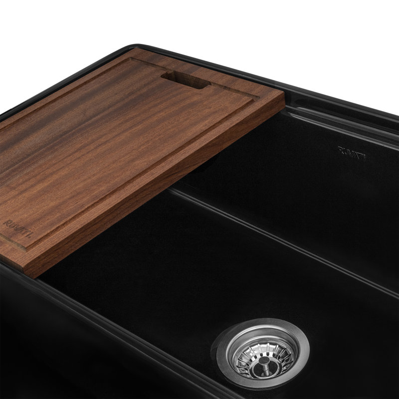 33'' L Double Bowl Fireclay Kitchen Sink, Black