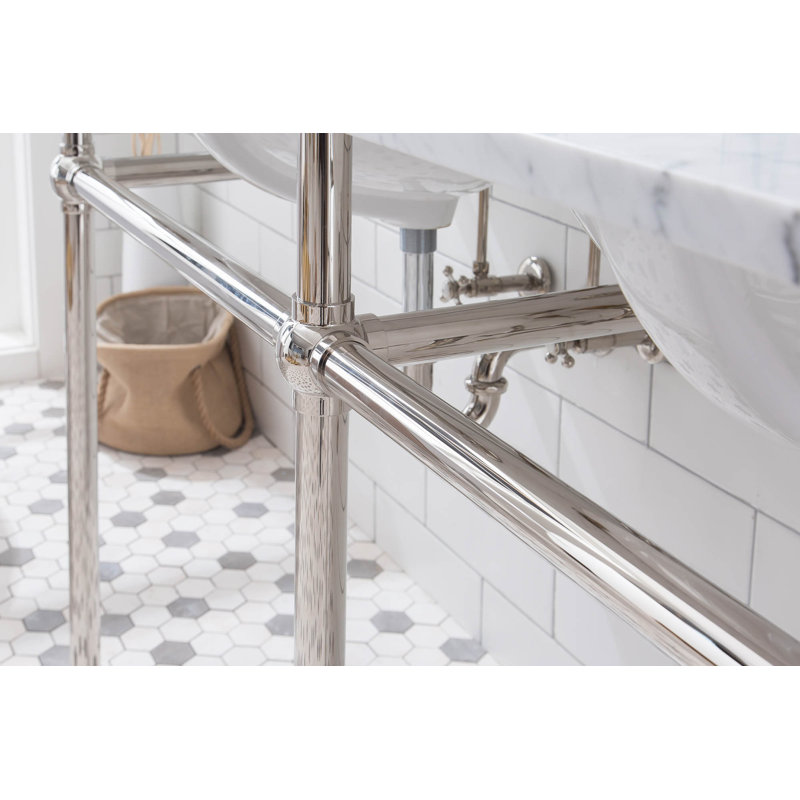 Embassy Stone Oval Console Bathroom Sink with Faucet and Overflow, Polished Nickel